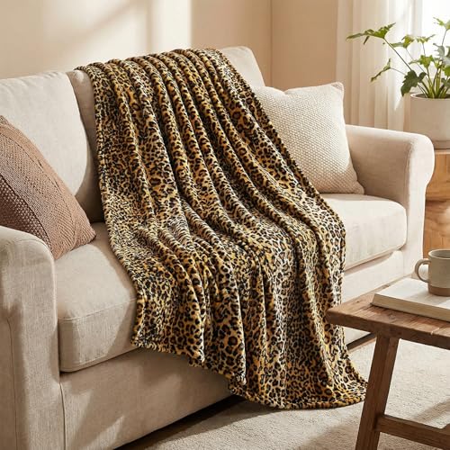 MACEVIA Flannel Fleece Throw Blanket for Couch, Leopard Print Blanket for Adult, Lightweight Cozy Soft Cheetah Blanket for Bed Sofa 260GSM, Suitable for All Seasons (Brown Leopard,50x60inches) - color: Brown Leopard Print, size: Flannel Fleece (50x60 IN)