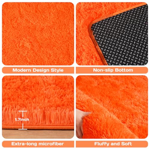 Area Rugs for Living Room Bedroom 9x12, Ultra Fluffy Shag Rug Modern Washable Carpet Soft Shaggy Non Slip Indoor Plush Fuzzy Rugs for Bedroom Dorm Office Home Aesthetic Decor, Orange - color: Orange, size: 9' x 12' (Rectangular)