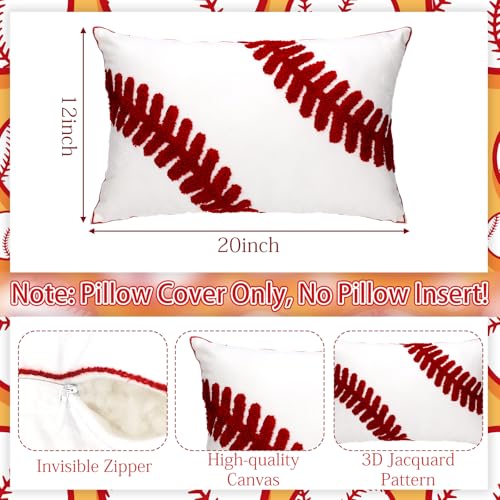 2 Pcs Baseball Velvet Pillow Covers 12 x 20 Inch 3D Tufted Embroidery Sports Theme White and Red Baseball Decorative Throw Cushion Case for Bedroom Sofa Living Room Couch Chair Home Decor - style: Baseball