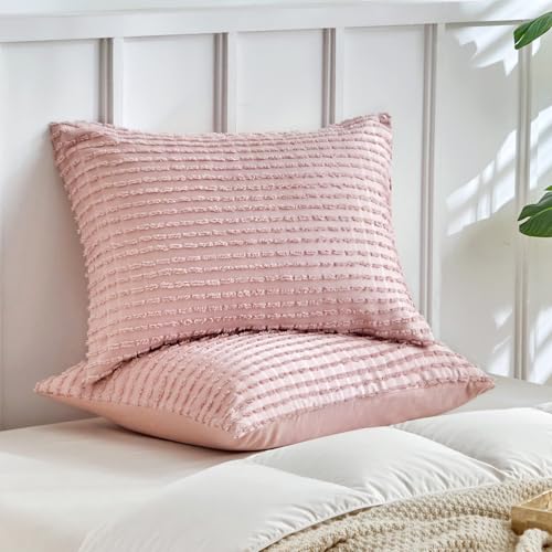 WARMDERN Pink Pillow Covers Queen Standard Pillow Cases Soft Microfiber Pillow Cases Set of 6 Boho Textured Pillowcase with Envelope Closure(Pink, Queen/Standard, 6 Pack) - color: Pink, size: 20" x 26" (Pack of 6)