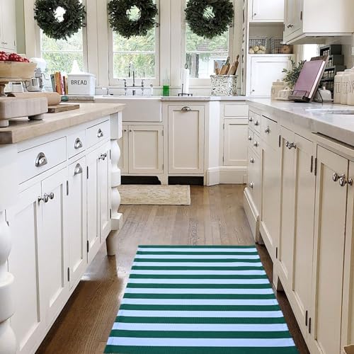 Green and White Striped Outdoor Rug St. Patrick's Day Rug 27.5'' x 43'' Spring Doormat Layered Welcome Mat for Farmhouse Easter Spring Front Porch Entryway Decor - color: Green and White, size: 2'4" x 3'7" (Rectangular)