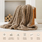 Battilo Chunky Knit Throw Blanket for Couch, Hand Made Chenille Throw Blanket, Super Soft Warm Cozy Taupe Blanket for Bed, Sofa, Living Room, 50"x60" - color: Taupe