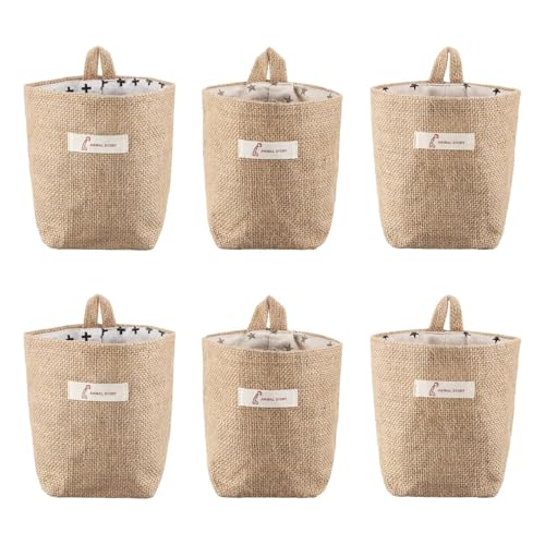 6 Pack Hanging Basket, Wall Baskets,Wall Hanging Storage Bag Linen Small Hanging Storage Baskets for Organizing for Toy Makeup Kit Small Stuff, Flower Plant Wall Basket Decor - style: Style 3
