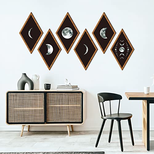 Sintuff 6 Pieces Gothic Wall Decor Boho Sun Moon Phases Wall Art Gothic Minimalist Stars Sun Hanging Wooden Home Decor Farmhouse Pediments for Gallery Living Bedroom Room(Moon) - style: Moon