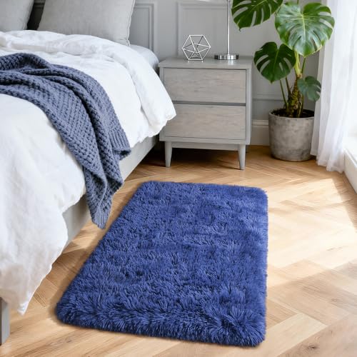 Merelax Modern Soft Fluffy Small Shaggy Rug for Bedroom Livingroom Dorm Kids Room Indoor Home Decorative, Non-Slip Plush Furry Fur Area Rugs Comfy Nursery Accent Floor Carpet 2 X 3 Feet, Light Navy - color: Light Navy, size: 2' x 3' (Rectangular)