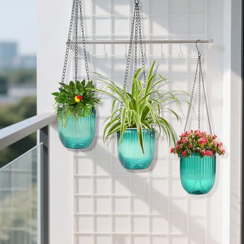 4 Pack Self Watering Hanging Planters with Drainage Holes –Hanging planters for Indoor Plants, Flowers, Succulents – Lightweight, Durable Hanging Baskets Green - color: Emerald Green