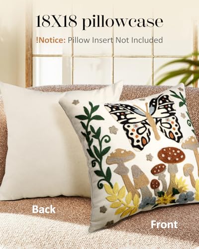 Embroidered Throw Pillow Cover - 18x18 Decorative Pillow Cover with Zipper Aesthetic Cute Design Boho Spring Summer Throw Pillowcase for Living Room Couch Sofa Bed, Butterfly Moon - color: Butterfly Moon, size: 18" x 18" (Pack of 1)