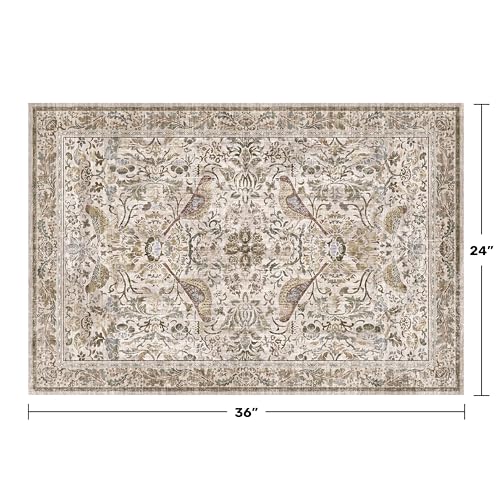 Boho Moss 2x3 Indoor Rugs for Entryway, Vintage Washable Small Throw Rug for Kitchen, Non Slip Soft Floral Bathroom Carpet with Bird Pattern, Low Pile & Stain Resistant - color: Moss Green, size: 2' x 3' (Rectangular)