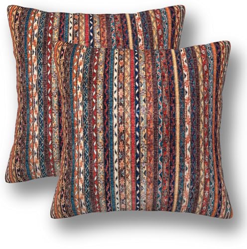 Boho Turkish Carpet Pattern Pillow Covers 18 x 18 Set of 2 Vintage Bohemian Throw Pillow Cover Abstract Striped Decorative Pillowcases Home Decor for Couch Bed Sofa Outdoor - color: Turkish Carpet Pattern