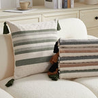 Boho Throw Pillow Covers with Tassels Woven Set of 2, 18x18 Inch Striped Textured Couch Throw Pillows for Couch Bed Sofa Bedroom Modern Funky (Light Brown, 18"x18"(Pack of 2)) - color: Light Brown