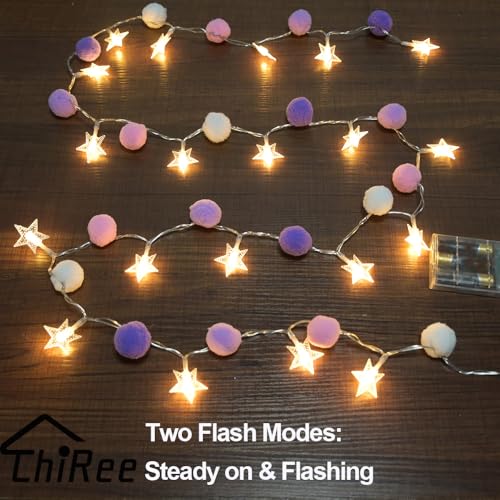 ChiRee Indoor String Lights 6.56 Feet Pom Poms Star Lights 20 LED Battery Operated String Fairy Lights Warm White Star Lights Colorful Decor Lights for Home Bedroom Kids Playhouse Holiday Christmas - style: Star-Purple