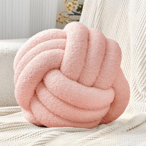 Petrella Pink Knot Pillow Ball, Handmade Soft Lambswool Round Throw Pillow for Bedroom, Chair and Cute Room Decor, Small Decorative Pillows, Knotted Accent Cushion, 8 Inch - color: Pink, size: 8inch
