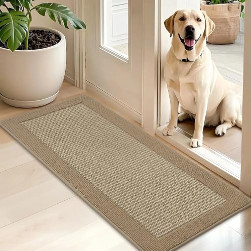 BEQHAUSE Indoor Door Mat 20" x 48", Dirt Trapper Door Mats Non-Slip Entryway Rugs Washable, Trap Dirt Absorbent Welcome Mat, Low Profile Floor Mats for Front Back Door and Entryway, Beige - color: Beige, size: 20" X 48" (Rectangular)