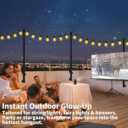 AHRLHR 10 Pack String Light Poles for Deck,5 Ft String Light Poles for Outside with Fixing Clips,Metal Poles for Outdoor String Lights, Hanging Light Poles for Fence Garden Backyard Wall Bistro - size: 10 Pack-5FT