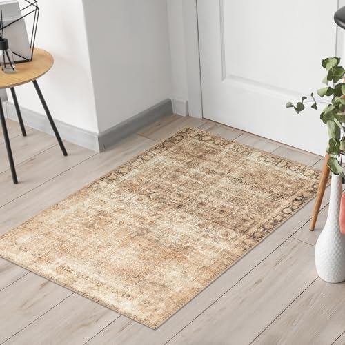 Keen Home Design 24"x36" Rug - Machine Washable Entry Rug with Non-Slip Backing, Ideal for Enteryway, Kitchen, Bathroom, Laundry Room - Vintage, Easy Clean, Durable, Low Pile - (2' x 3') - color: Beige / Brown, size: 2' x 3' (Rectangular)