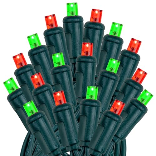 Novelty Lights 25ft 50 LED Red/Green Christmas Lights Outdoor/Indoor, 6" Spacing, Green Wire String Lights for Festive Xmas Lighting, IP55, UL Listed, Dimmable, Connectable - color: Red/Green