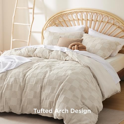 Bedsure Boho Kids Duvet Cover Queen Size（Duvet Insert/Comforter not Included - Checkered Duvet Cover Queenfor All Seasons,Soft Distressed Vintage Boho Bedding (Beige, 90" x 90") - color: 03 - Beige - Checkered (No Comforter), size: Queen (90" X 90")