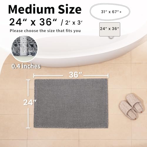 Waffle Bath Mat - Boho Bathroom Rugs Non Slip Washable, Super Absorbent & Quick Dry, Soft Bath Mat Farmhouse Bathroom Decor, 24'' x 36'', Dark Grey - color: Dark Grey, size: 24'' X 36''