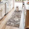 2x5 Washable Kitchen Rug Runner – Non-Slip Abstract Modern Neutral Small Rug for Bathroom, Hallway, Bedroom, Laundry Room, Entryway – Soft Low-Pile Thin with Rubber Backing (Brown Beige, 2x5) - color: Brown Beige, size: 2' x 5' (Rectangular)
