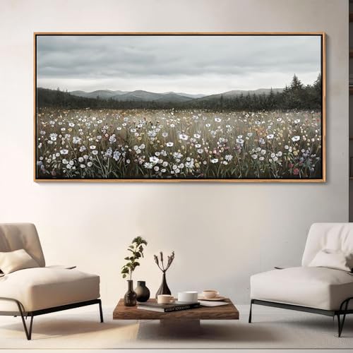 HGUAOA Vintage Framed Floral Landscape Wall Art for Living Room - Large Nature Artwork Above Bed Wall Decor - Farmhouse Mountain Pictures for Bedroom Wall Decor 20×40IN - color: Vintage-F, size: 40"L x 20"W