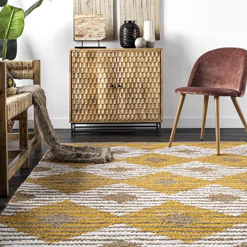 nuLOOM Hand Braided Marla Denim And Jute Diamonds Area Rug, 5x8, Yellow - color: Marla Yellow, size: 5' x 8' (Rectangular)