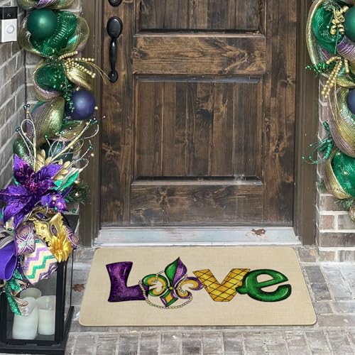 Mardi Gras Door Mat,Fleur De Lis Love Indoor Outdoor Non-Slip Doormat,Entryway Front Porch Welcome Mat for Entrance Decor 30" x 17" - color: Mardi Gras Doormat 2