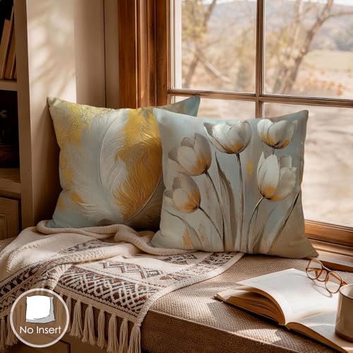 OBSEDE Bohemian Feathered Butterfly Decorative Throw Pillow Covers 18 × 18 in, Set of 4, Couch Cushion Cases Inserts for Sofa Bed Living Room Home Decor, Single Side Print - color: Bohemian Feather Butterfly Design, size: 18" x 18" (Pack of 4)