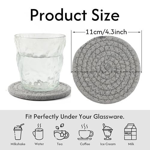 Coasters Set of 4 for Drinks, Cotton Woven 4 Colors Absorbent Boho Coasters for Home Decor Cups - Hot or Cold Drink Thickened (Grey) - color: Gray