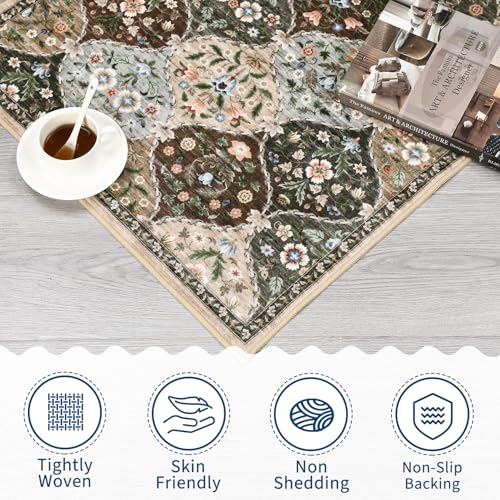 ROYHOME Runner Rug Moroccan TrellisWashable Hallway Runner Rug, Stain Resistant Non-Slip Distressed Floral Runner Entrance Carpet for Bedroom Laundry Kitchen Entryway, Taupe/Brown, 2' x 6' - color: Taupe/Brown, size: 2' x 6' (Rectangular)