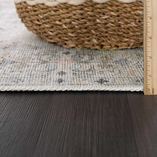 Hauteloom Beckett Machine Washable Area Rug - Distressed Border Medallion Diamond Floral - Traditional Oriental Transitional Oushak - Beige, Brick Red, Navy, Cream, Gray - 5'3" x 7' - color: Beige, Brick Red, Navy / Beckett, size: 5'3" x 7' (Rectangular)