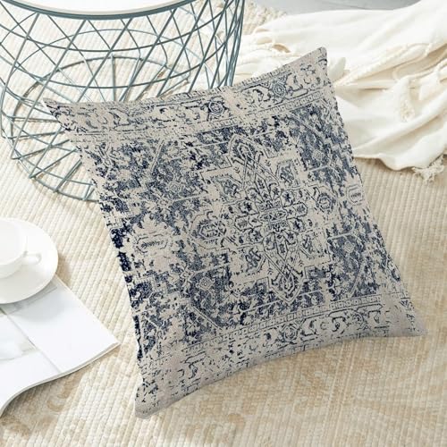 Boho Pillow Covers 18x18 Inch Set of 2, Bohemian Vintage Carpet Pattern Decoration Throw Pillowcase Boho Blue Retro Linen Outdoor Farmhouse Cushion Cover for Sofa Couch Bed Living Room - color: Boho26, size: 18" x 18" (Pack of 2)