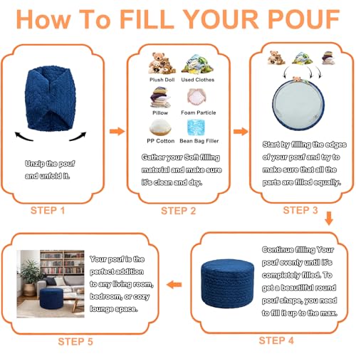 Asuprui 20x14 Inch Unstuffed Ottoman Pouf Cover – Lightweight Foot Rest, Floor Bean Bag Chair, Storage Pouf for Living Room, Bedroom & Balcony (Filler Not Included) (Navy Blue) - color: Navy Blue