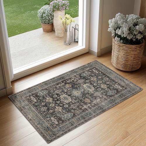 Ruaruarug Washable Area Rug 2x3, Silver | Ultra Soft, Non Slip, Stain & Fade Resistant, Pet & Kids Friendly, High Traffic Areas - color: Silver, size: 2' x 3' (Rectangular)
