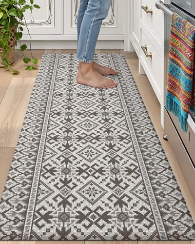 LUMI Anti Fatigue Kitchen Cushioned Mat for Floor, Padded Waterproof Runner for Standing, Stain Resistant Comfort Rugs for Home, Sink, Laundry, 24x59 - color: Gray and White, size: 59"L x 24"W x 0.4"Th