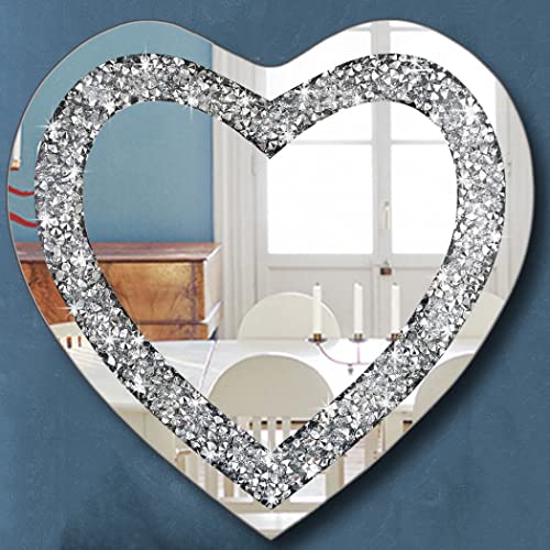 DMDFIRST Crystal Crush Diamond Heart Shaped Silver Mirror for Wall Decoration 20x20x1 inch Wall Hang Frameless Mirror Acrylic Diamond Décor. - size: 20"L x 20"W
