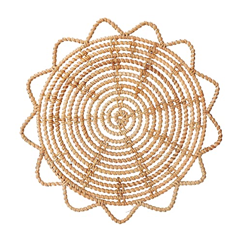Wall Basket Decor, Boho Handmade Hanging Wall Baskets, Woven Seagrass Rattan Wall Decor, Flat Round Handcrafted Wall Decor for Coastal Art Bedroom Living Room Farmhouse home(Rattan flower 33cm) - color: Rattan flower 33cm