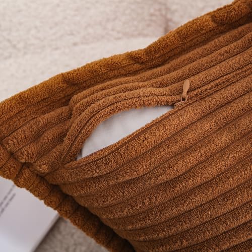 Corduroy Dark Brown Throw Pillow Covers Set of 2 Striped Boho Decorative with Edge Design,Super Soft Throw Pillow Cushion Covers for Couch Sofa Living Room Solid Square 18×18inch/45cm×45cm - color: Dark Brown, size: 18" x 18" (Pack of 2)