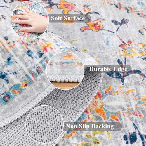 Pauwer Hallway Runner Rug 2x4 Washable Runner Non Slip Floor Carpet Boho Farmhouse Vintage Throw Area Rugs for Hallway Kitchen Entryway Laundry Room Bedroom Bathroom, Grey Multi - color: Grey Multi, size: 2' x 4' (Runner)