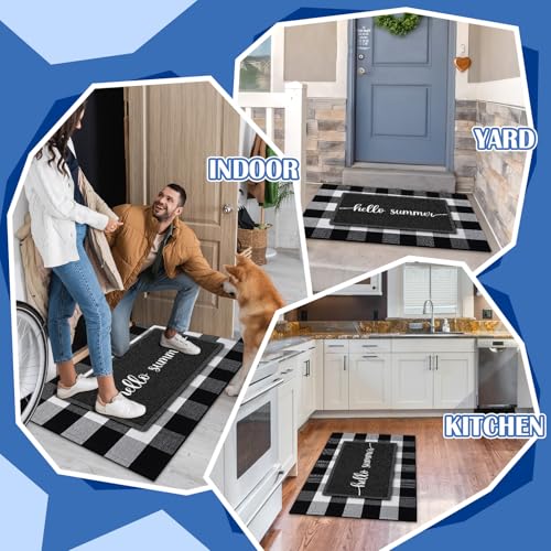 Geelin 2 Pcs 30'' x 18'' Doormat 43'' x 27.5'' Black and White Layered Rug for Front Door Mat Outside Entrance Welcome Door Mats for Indoor Outdoor Entryway Porch Decor(Hello Summer) - style: Hello Summer