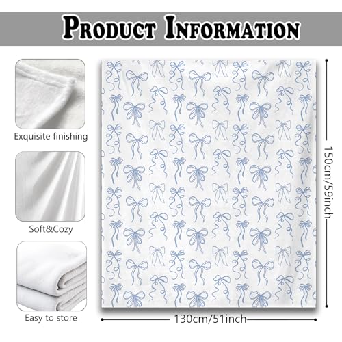 Blue Bow Throw Blanket for Couch, Girly Room Decor Aesthetic, Coquette Blue Ribbon Bow Throw Blanket for Girls Bedroom Dorm Living Room Home Decoration, 50x60 Inches - color: Color_7