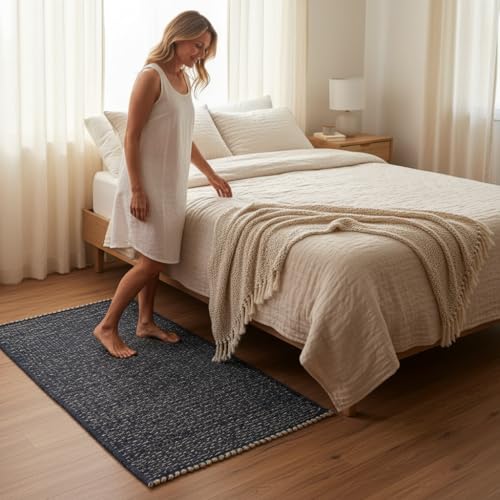 Navy 3x5 Jute Rug Braided Construction - Farmhouse Woven Carpet - Nautical Floor Covering for Bedroom Laundry Room, 3' x 5' - color: Navy, size: 3' x 5'