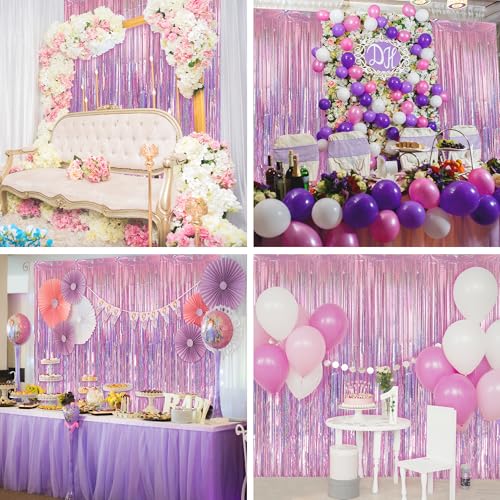 Crosize 2 Pack 3.3 x 9.9 ft Laser Pink Foil Fringe Backdrop Curtain, Streamer Backdrop Curtains, Streamers Birthday Party Decorations, Tinsel Curtain for Valentine‘s Day Parties, Galentines Decor - color: Iridescent Pinkish, size: 2 Pack