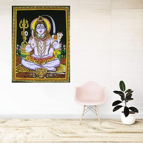 Rastogi Handicrafts Cotton Cloth Fabric Poster 40" X 30" Poster Size Wall Hanging For Home Room Decoration Decor (SHIVA-G) - color: SHIVA-G