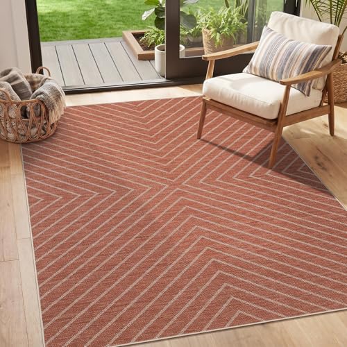 Garvee Striped Easy Jute Rug 4x6: Terracotta Washable Indoor Outdoor Boho Area Rugs for Living Room Patio - Non Slip Farmhouse Neutral Carpet Mat for Entryway Bedroom Kitchen Backyard Sunroom 4'x6' - color: Striped|terracotta, size: 4' x 6' (Rectangular)