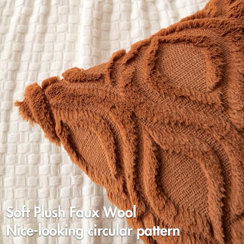 MIULEE Burnt Orange Fall Throw Pillow Covers 18x18 Inch, Soft Plush Faux Wool Solid Couch Pillows Set of 2, Decorative Farmhouse Boho Cushion Covers for Sofa Living Room Bed Home Decor - color: Burnt Orange, size: 18" x 18" (Pack of 2)