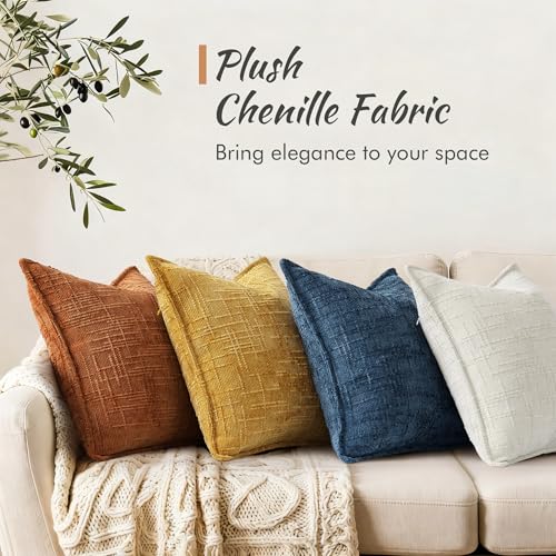 decorUhome Chenille Throw Pillow Covers 26x26 Set of 2, Soft Textured Slubby Modern Decorative Pillow Covers with Elegant Design for Couch, Sofa, Living Room, Navy Blue - color: Navy Blue, size: 26" x 26" (Pack of 2)