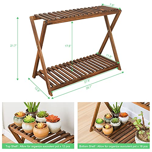 Wooden Plant Stand Indoor 2 Tier Narrow Plant Stand Outdoor Plant Shelf Display Rack Corner Flower Rack Stand for Living Room Garden Patio Balcony (X-Cross Design)