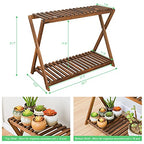 Wooden Plant Stand Indoor 2 Tier Narrow Plant Stand Outdoor Plant Shelf Display Rack Corner Flower Rack Stand for Living Room Garden Patio Balcony (X-Cross Design)