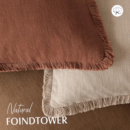 Foindtower Decorative Linen Fringe Throw Pillow Covers Cozy Boho Farmhouse Cushion Cover with Tassels Soft Accent Pillowcase for Chair Sofa Bed Living Room Home Decor, 16×16 Inch, 1PC,Orange Brown - color: Hazel, size: 16" x 16" (Pack of 1)