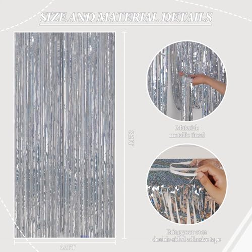 DECOCKRAT 3 Pack Foil Fringe Backdrop - Laser Silver Shiny Tinsel Curtains for Party Decoration/Photo Booth Props - 3.3x8.2 FT Metallic Foil Backdrop for Birthday, Wedding, Graduation, Christmas. - color: Laser Silver